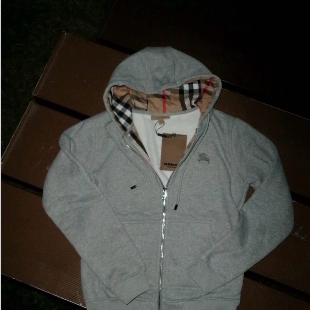 Burberry Gray Hoodie with Check Lining